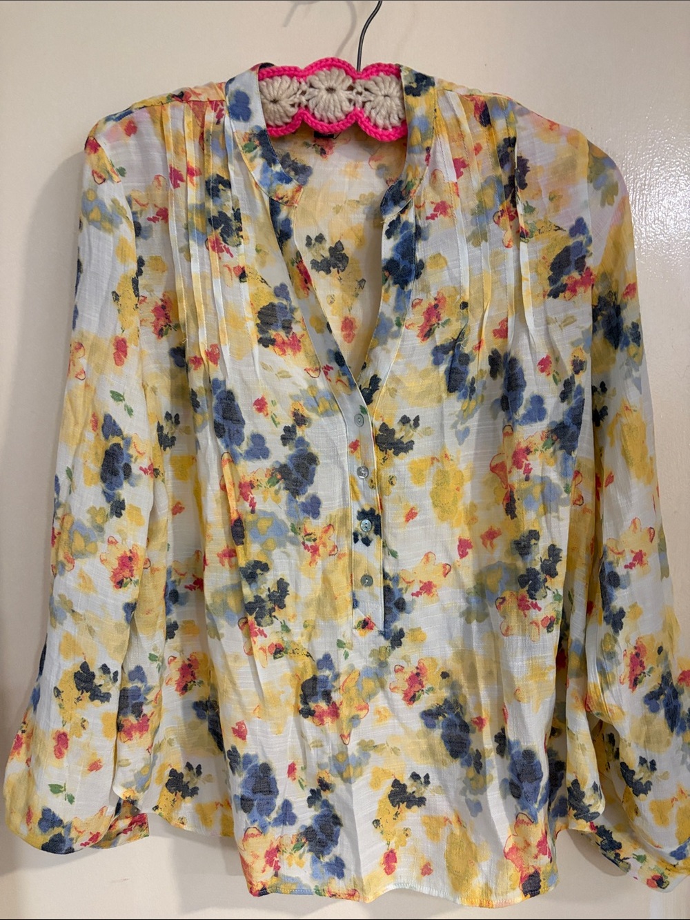 Floral V-Neck Blouse - Yellow & Blue
